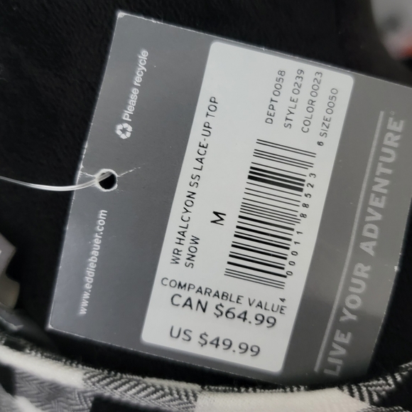 NWT Eddie Bauer White Buffalo Check Lace-Up Top Size Medium - Picture 8 of 8